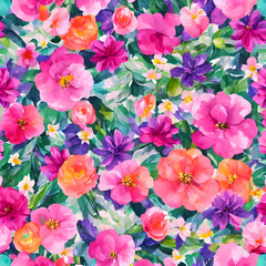 Colorful Watercolor Spring Flowers