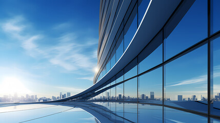 Obraz premium Futuristic architecture, 3D rendering of skyscraper building with glass windows