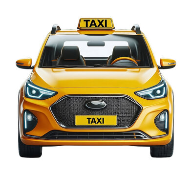 Yellow and Black Taxi cab Close-Up on Transparent Background PNG