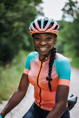 Fototapeta na wymiar A beautiful cyclist wearing a cycling jersey
