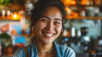 Close-up portrait of a happy asian woman smiling