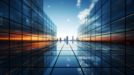 Fototapeta na wymiar 3D rendering of modern office glass building in city