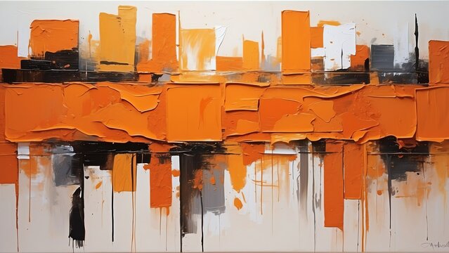 Orange theme abstract oil pallet knife paint painting on canvas with large brush strokes modern art illustration from Generative AI