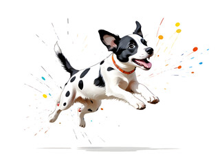 Illustrated material of dogs running with colorful spots