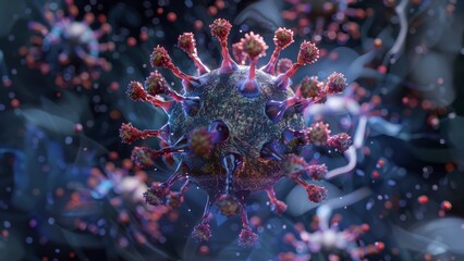 Obraz premium 3D visualization of a virus particle approaching a cellular barrier, representing infection mechanisms