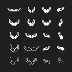 Heart in hand icons set. Hands holding heart icon. Love icon. Health, medicine symbol. Healthcare hands holding heart flat and line style 