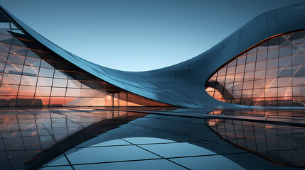 Obraz premium Office glass building, 3D rendering of modern architecture