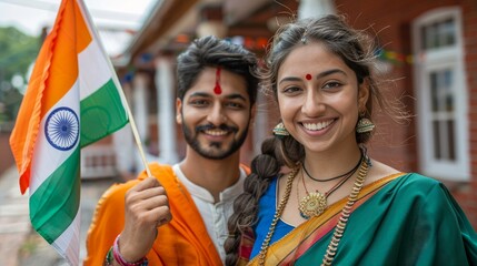 Hindus with India flag - Powered by Adobe