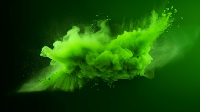 Green cloud of smoke isolated on green background. Colorful abstract background