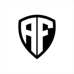 AF monogram logo with bold letters shield shape with black and white color design
