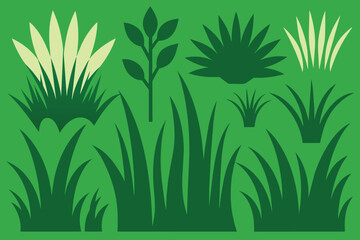 green straight grass natural texture silhouette set icon vector illustration