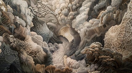 Fur sculpture blending with shells, embodying nature's texture