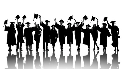 silhouette of a graduate school class on a white background