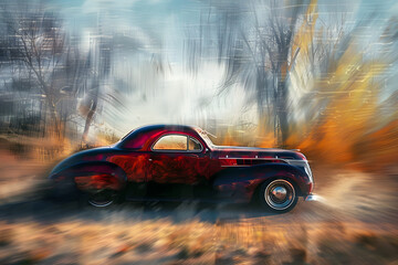 Antique retro vintage car in blur art photography style, , ai generated, a blurred slow motion...