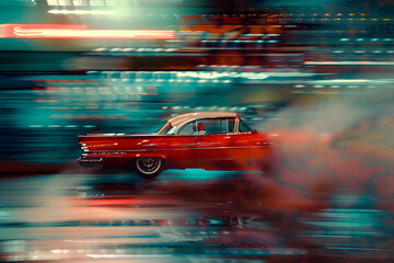 Antique retro vintage car in blur art photography style, , ai generated, a blurred slow motion camera photo art