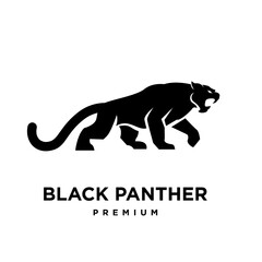 Big black panther, illustration, logo on white background.