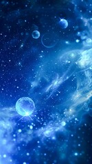Abstract Cosmic Background With Glowing Particles and Ethereal Orbs in Deep Blue Space