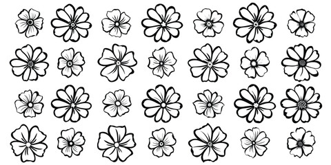A set of flowers, hand drawn, isolated on a white background, vector design	