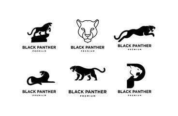 Big black panther, illustration, logo on white background.