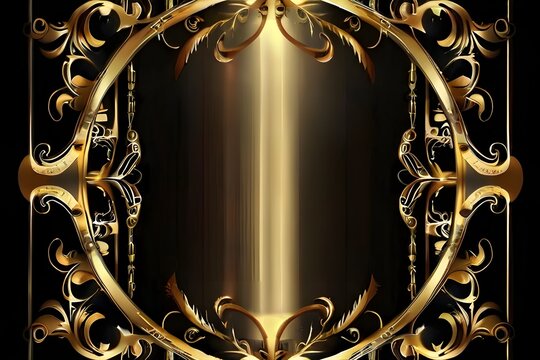 Royal gold frames black background. Invitation card, banner. Light effect, golden light. Vector illustration. Stock image. EPS 10. Generative AI