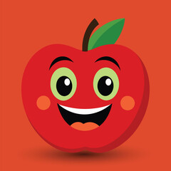 Obraz premium Smiling apple with eyes cute funny apple fruit cartoon style vector design illustration