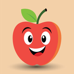 Smiling apple with eyes cute funny apple fruit cartoon style vector design illustration