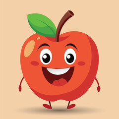 Smiling apple with eyes cute funny apple fruit cartoon style vector design illustration