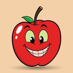 Smiling apple with eyes cute funny apple fruit cartoon style vector design illustration