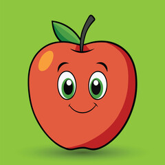 Smiling apple with eyes cute funny apple fruit cartoon style vector design illustration