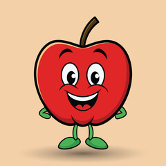 Smiling apple with eyes cute funny apple fruit cartoon style vector design illustration