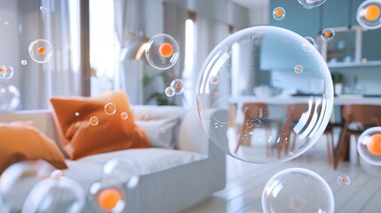 Animated view of a bubble shield activating, a hightech solution for allergen control , super detailed - obrazy, fototapety, plakaty