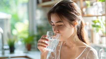 Young woman refreshing herself with a bottle of water during her diet 