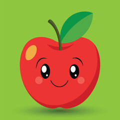 Smiling apple with eyes cute funny apple fruit cartoon style vector design illustration