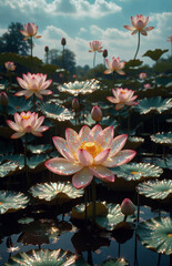 Lotus pond is filled with cloudy milky nectar.