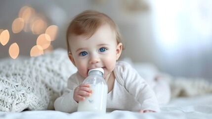 Baby drinking milk from bottles