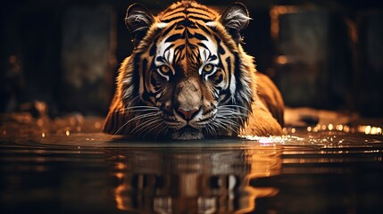 tiger in water - obrazy, fototapety, plakaty