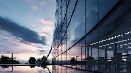 3D rendering of glass office building, futuristic architecture