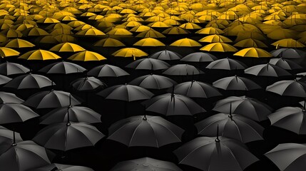 a group of black and yellow umbrellas - obrazy, fototapety, plakaty