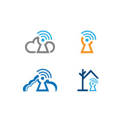 Wireless internet access for electronic devices Glossy icons or stickers of WiFi signals isolated vector illustration