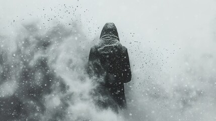 a person is in the middle of a snowstorm - obrazy, fototapety, plakaty