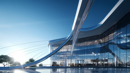 Fototapeta na wymiar 3D rendering of glass office building, futuristic architecture