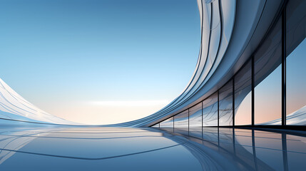 3D rendering of glass office building, futuristic architecture