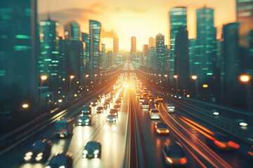 A city street packed with numerous vehicles navigating through heavy traffic congestion, A futuristic city centered around electric vehicles, AI Generated - obrazy, fototapety, plakaty