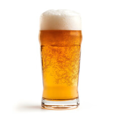 Refreshing Glass of Beer with Bubbles on a Light Background