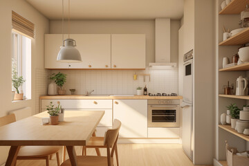 Fototapeta na wymiar small kitchen in japandi Style
