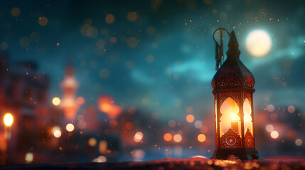 Fototapeta na wymiar Enchanting Lantern Illuminating a Mystical Night with Soft Glows