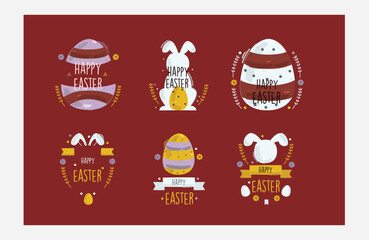 Easter holiday, which is depicted with a vector illustration of rabbits and eggs that have been painted with cute motifs