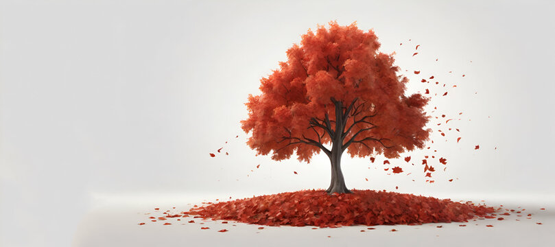 Autumn tree and leaf with white background high quality ai generated image