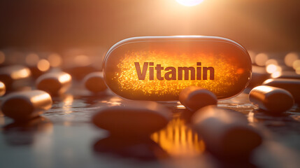 Vitamin Supplements and Capsules Concept in a Giant Pill - obrazy, fototapety, plakaty