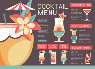 Retro summer restaurant cocktail menu design. Vector illustration © annbozhko